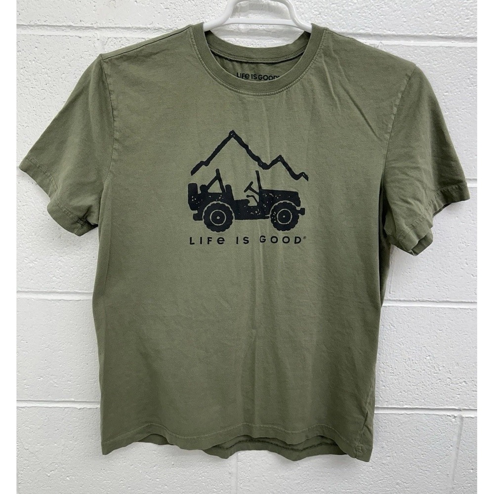 Life is Good T-Shirt Green Jeep Mountain Crusher / Men's Large